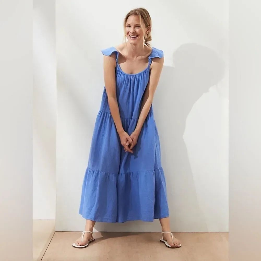Banana Republic GAUZE MIDI DRESS NEW with tags Size XXS Tall Blue Nylon